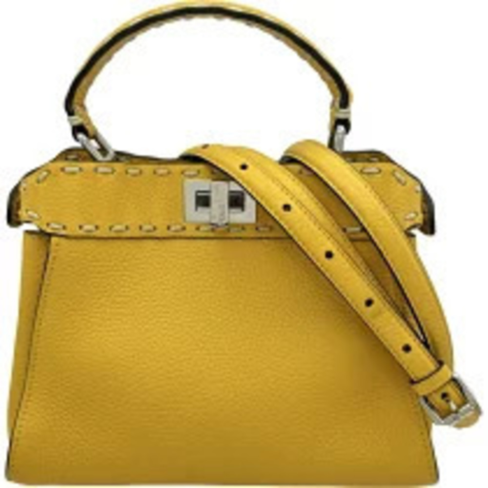 Fendi Selleria Peekaboo Yellow Leather Handbag